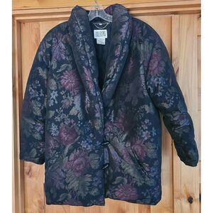 RARE Vintage Bill Blass 12 Moody Floral Black Goose Down Puffer Coat Whimsygoth